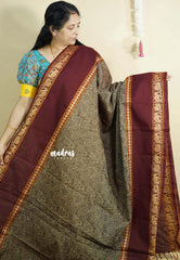 Brown beige - Classic Kanchi cotton vanasingaram full weaving with blouse