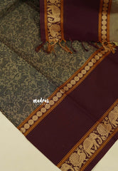 Brown beige - Classic Kanchi cotton vanasingaram full weaving with blouse