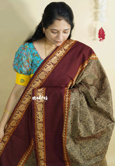 Brown beige - Classic Kanchi cotton vanasingaram full weaving with blouse