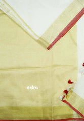 Half white - 100 count Khadi linen golden zari border