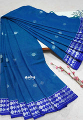 Peacock blue - Premium Assam khadi cotton with handwoven buttas and pallu