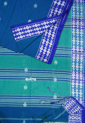 Peacock blue - Premium Assam khadi cotton with handwoven buttas and pallu