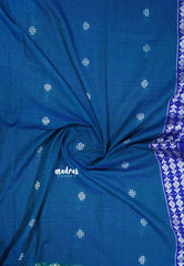 Peacock blue - Premium Assam khadi cotton with handwoven buttas and pallu