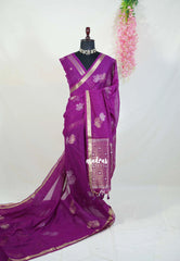 Magenta Purple - 120 Count Premium Linen Saree with Tissue Border - Perfect for Office Wear