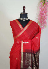 Spicy Red - 120 Count Premium Linen Saree with Tissue Border and Contrast Pallu - Perfect for Small Functions | Casual Wear
