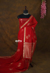 Spicy Red - 120 Count Premium Linen Saree with Tissue Border - Perfect for Office Wear