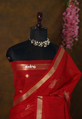 Spicy Red - 120 Count Premium Linen Saree with Tissue Border - Perfect for Office Wear