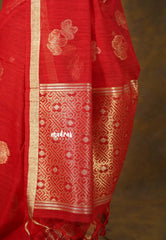 Spicy Red - 120 Count Premium Linen Saree with Tissue Border - Perfect for Office Wear