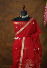 Royal Crimson Red - 120 Count Premium Linen Saree with Tissue Border - Perfect for Office Wear