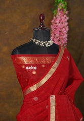 Royal Crimson Red - 120 Count Premium Linen Saree with Tissue Border - Perfect for Office Wear