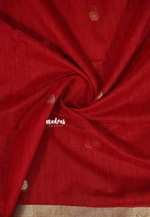 Royal Crimson Red - 120 Count Premium Linen Saree with Tissue Border - Perfect for Office Wear