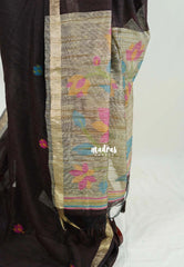 Dark Chocolate Brown - 120 Count Premium Linen Saree with Jute Weaving Pallu - Perfect for Office Wear