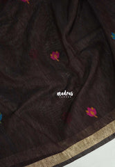 Dark Chocolate Brown - 120 Count Premium Linen Saree with Jute Weaving Pallu - Perfect for Office Wear