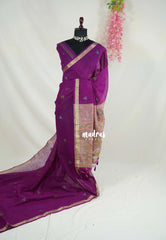 Magenta Purple - 120 Count Premium Linen Saree with Jute Weaving Pallu - Perfect for Office Wear