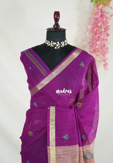 Magenta Purple - 120 Count Premium Linen Saree with Jute Weaving Pallu - Perfect for Office Wear