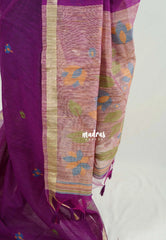Magenta Purple - 120 Count Premium Linen Saree with Jute Weaving Pallu - Perfect for Office Wear