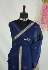 Midnight Blue - 120 Count Premium Linen Saree with Jute Weaving Pallu - Perfect for Office Wear