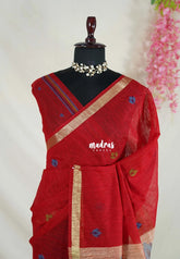 Spicy Red - 120 Count Premium Linen Saree with Jute Weaving Pallu - Perfect for Office Wear