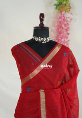 Spicy Red - 120 Count Premium Linen Saree with Jute Weaving Pallu - Perfect for Office Wear