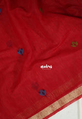 Spicy Red - 120 Count Premium Linen Saree with Jute Weaving Pallu - Perfect for Office Wear