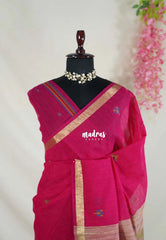 Fuchsia Pink - 120 Count Premium Linen Saree with Jute Weaving Pallu - Perfect for Office Wear