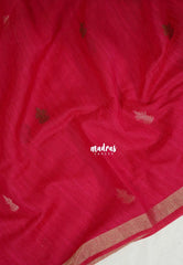 Queen's Pink - 120 Count Premium Linen Saree Silk Thread and Zari Weaving Buttas with Tissue Border - Perfect for Office Wear
