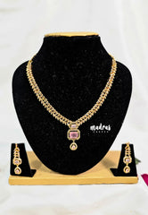 Premium 1 Gram Gold polish AD Stone Trendy Leaf Pattern Necklace with Earrings