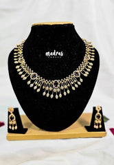 Premium 1 Gram Gold polish AD Stone Trendy Bridal Design Purple and White Stone Necklace with Earrings