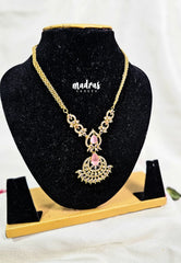 Premium 1 Gram Gold polish AD Stone Trendy Unique Pink Stone Pendant Necklace