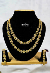 Premium 1 Gram Gold polish AD Stone Trendy Double Layer Necklace with Earrings