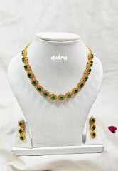 Premium 1 Gram Gold polish AD Stone Trendy Unique Design Green Stone Necklace with Earrings