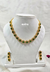 Premium 1 Gram Gold polish AD Stone Trendy Unique Design Green Stone Necklace with Earrings