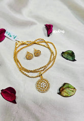 Premium 1 Gram Gold polish AD Stone Trendy Design White Stone Pendant Necklace with Earrings