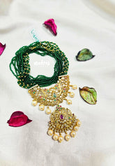 Premium 1 Gram Gold polish Trendy Stylish Crystal Layered Long Chain - Emerald Green