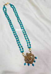 Premium 1 Gram Gold polish Trendy Layered Mala with Teal Blue Beads and Lakshmi Pendant