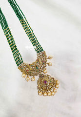 Premium 1 Gram Gold polish Trendy Stylish Crystal Layered Long Chain - Emerald Green