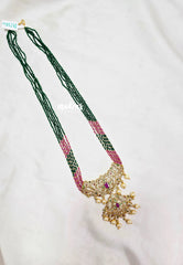 Premium 1 Gram Gold polish Trendy Stylish Crystal Layered Long Chain - Emerald Green with Pink