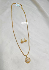 Premium 1 Gram Gold polish AD Stone Trendy Design White Stone Pendant Necklace with Earrings