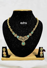 Premium 1 Gram Gold polish AD Stone Trendy Unique Design Light Green Necklace with Earrings