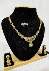 Premium 1 Gram Gold polish AD Stone Trendy Unique Design Light Green Necklace with Earrings