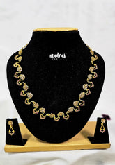 Premium 1 Gram Gold polish AD Stone Trendy Unique Design White and Red Stone Necklace with Earrings