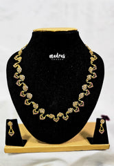 Premium 1 Gram Gold polish AD Stone Trendy Unique Design White and Red Stone Necklace with Earrings