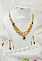 Premium 1 Gram Gold polish AD Stone Trendy Double Layer Blue Stone Necklace with Earrings