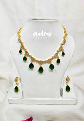 Premium 1 Gram Gold polish AD Stone Trendy Emerald Green Stone Necklace with Earrings