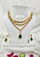 Premium 1 Gram Gold polish AD Stone Trendy Multi Layer with Emerald Green Pendant Necklace with Earrings