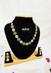 Premium 1 Gram Gold polish AD Stone Unique Green and White Stone Necklace with Earrings