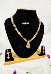 Premium 1 Gram Gold polish AD Stone Trendy Baby Pink Stone Necklace with Earrings