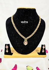 Premium 1 Gram Gold polish AD Stone Trendy Baby Pink Stone Necklace with Earrings