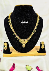Premium 1 Gram Gold polish AD Stone Trendy Unique Design Lakshmi Pendant Necklace with Earrings