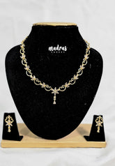 Premium 1 Gram Gold polish AD Stone Trendy Unique Design White Stone Necklace with Earrings